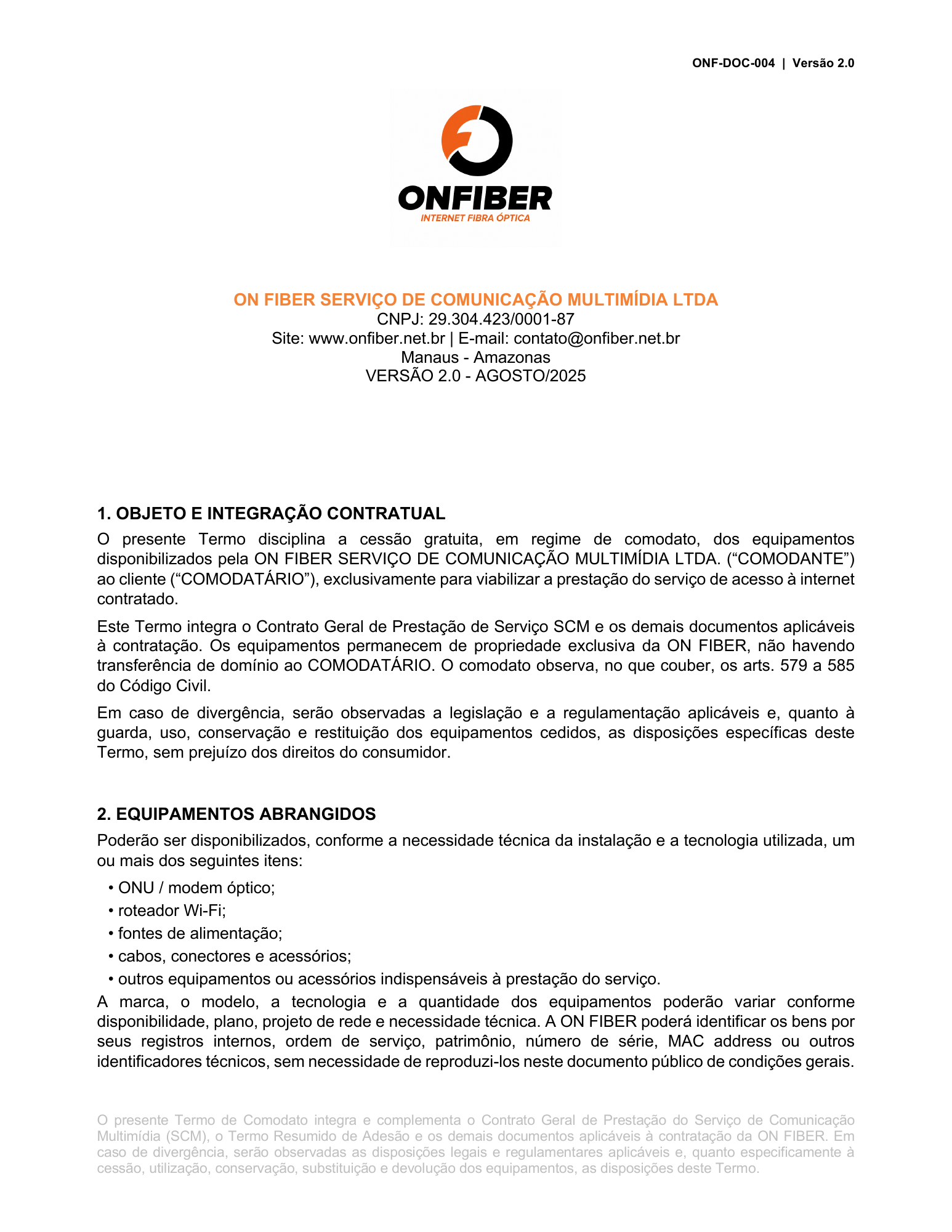Página 1 do documento Termo de Comodato de Equipamentos